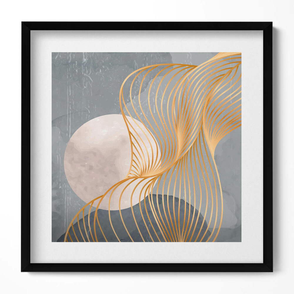 Keretezett falikép Absztrakt vonalak és hold