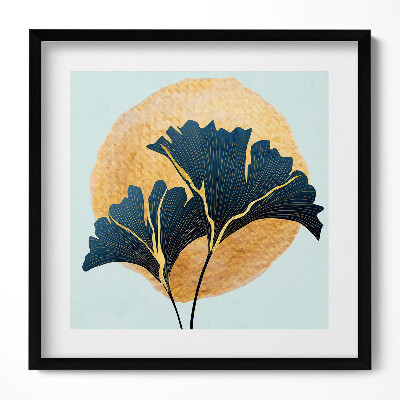 Keretezett falikép Zöld levelek sárga háttér