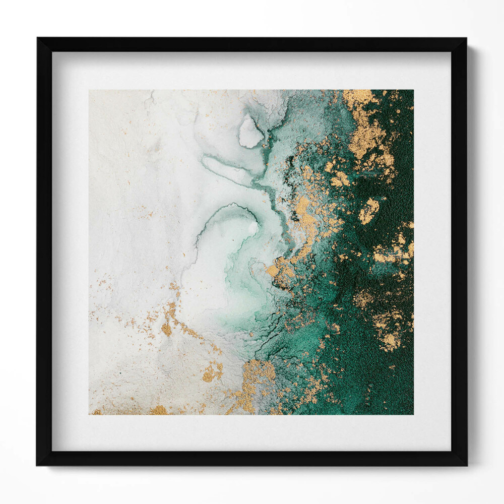 Keretezett falikép Absztrakt táj zöld és arany színek