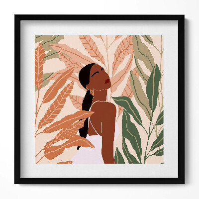 Keretezett falikép Női alak zöld levelek absztrakt stílus