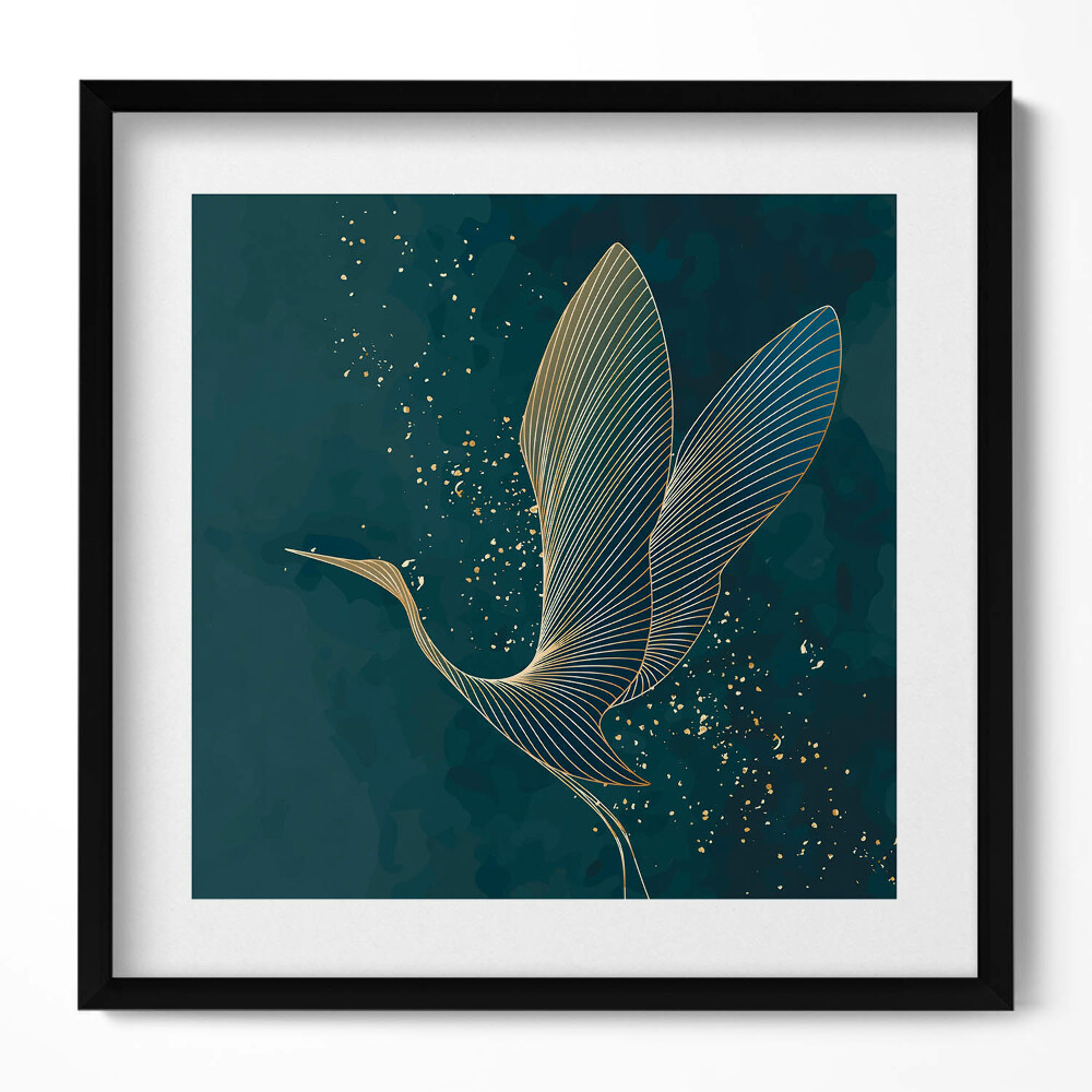 Keretezett falikép Aranyvonallal ábrázolt gólya