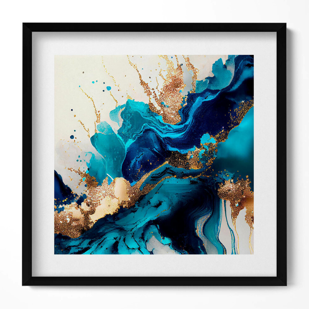 Keretezett falikép Absztrakt kék és arany színek