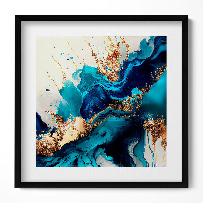 Keretezett falikép Absztrakt kék és arany színek