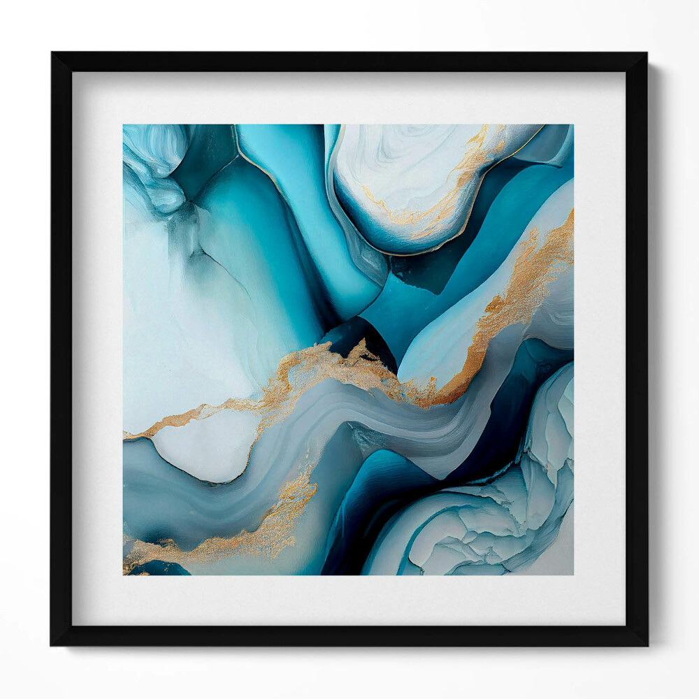 Keretezett falikép Absztrakt kék és arany minták