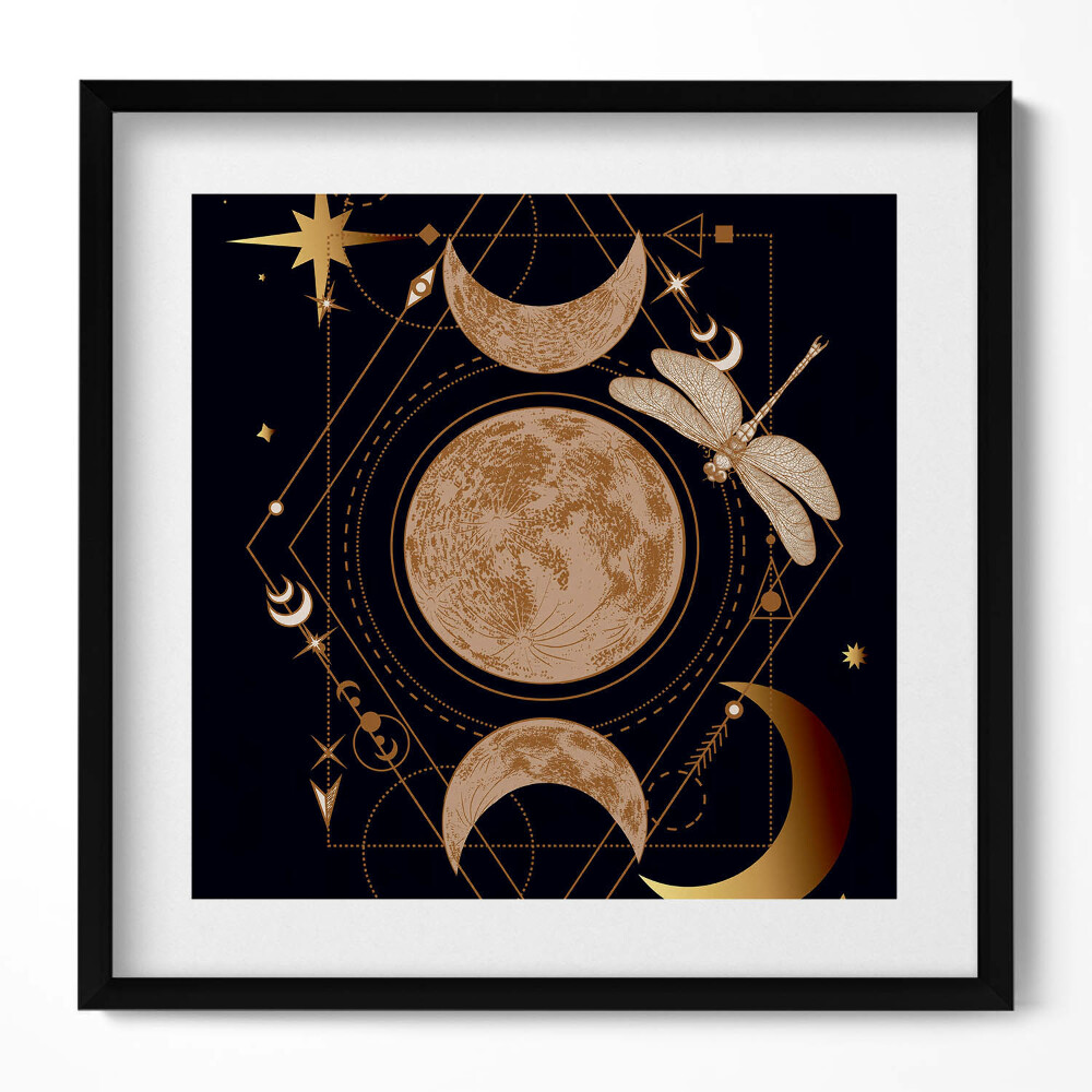 Keretezett falikép Kozmosz és szitakötő varázslatos kompozíciója