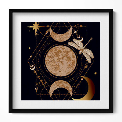 Keretezett falikép Kozmosz és szitakötő varázslatos kompozíciója