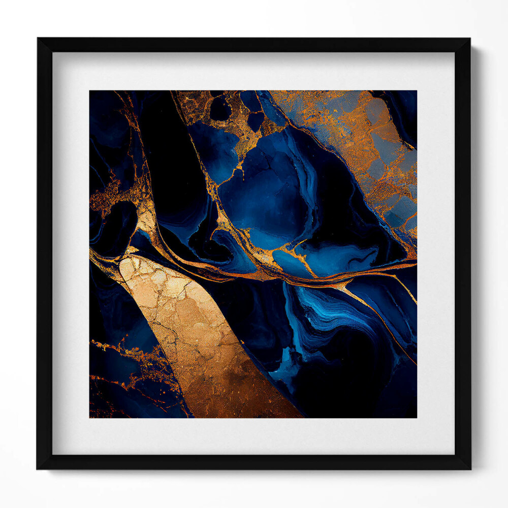 Keretezett falikép Absztrakt kék és arany mintázat