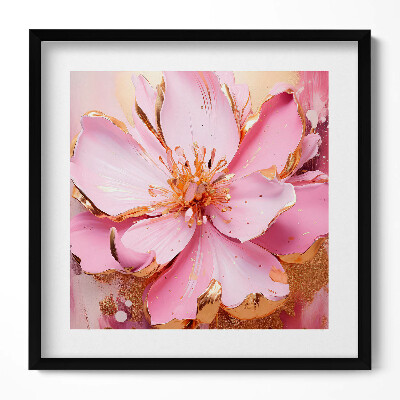 Keretezett falikép Rózsaszín virág arany részletekkel