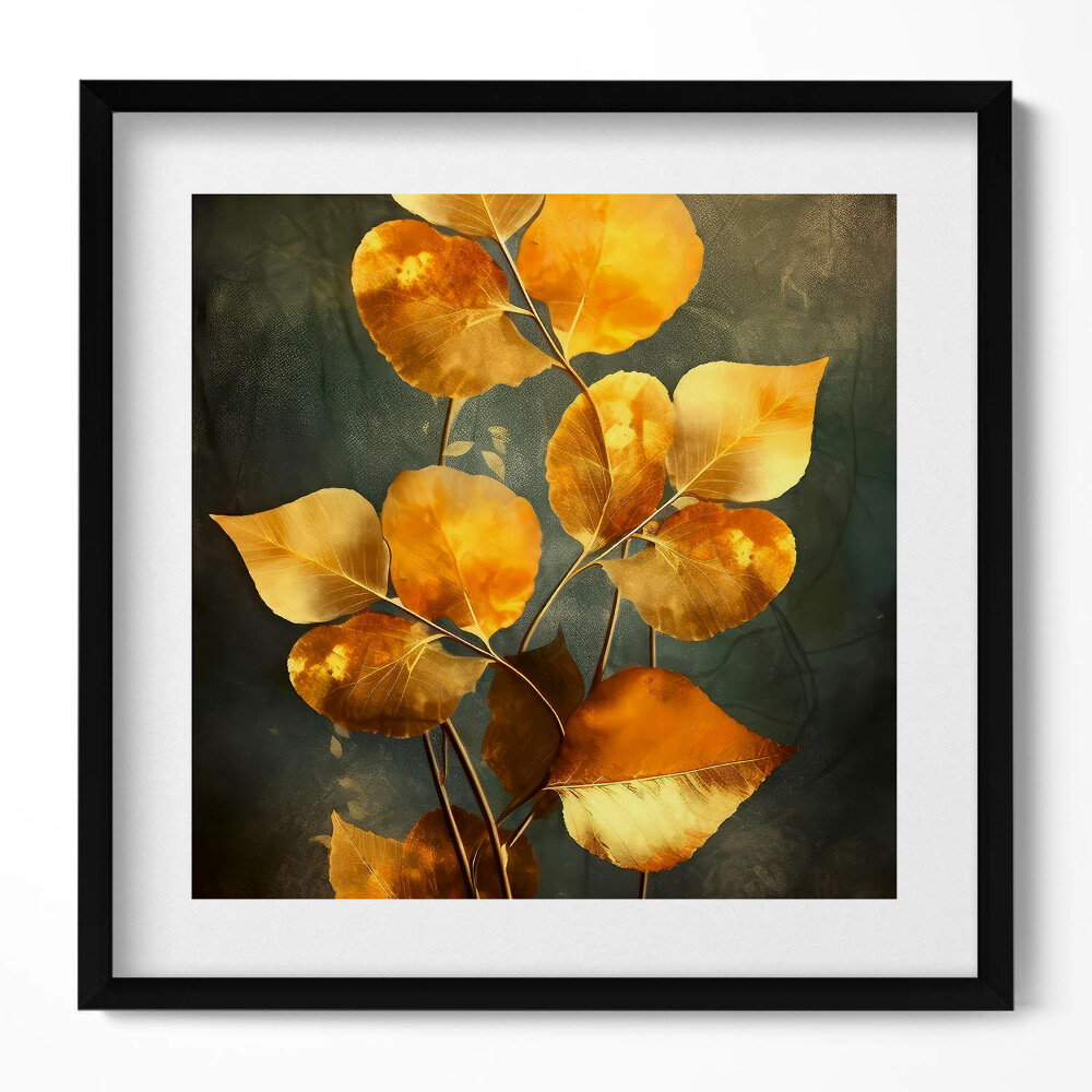 Keretezett falikép Arany színű levelek kompozíciója