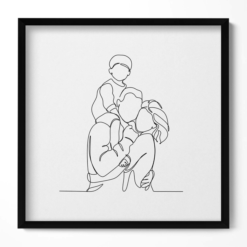 Keretezett falikép Családi összetartozás vonalrajzban