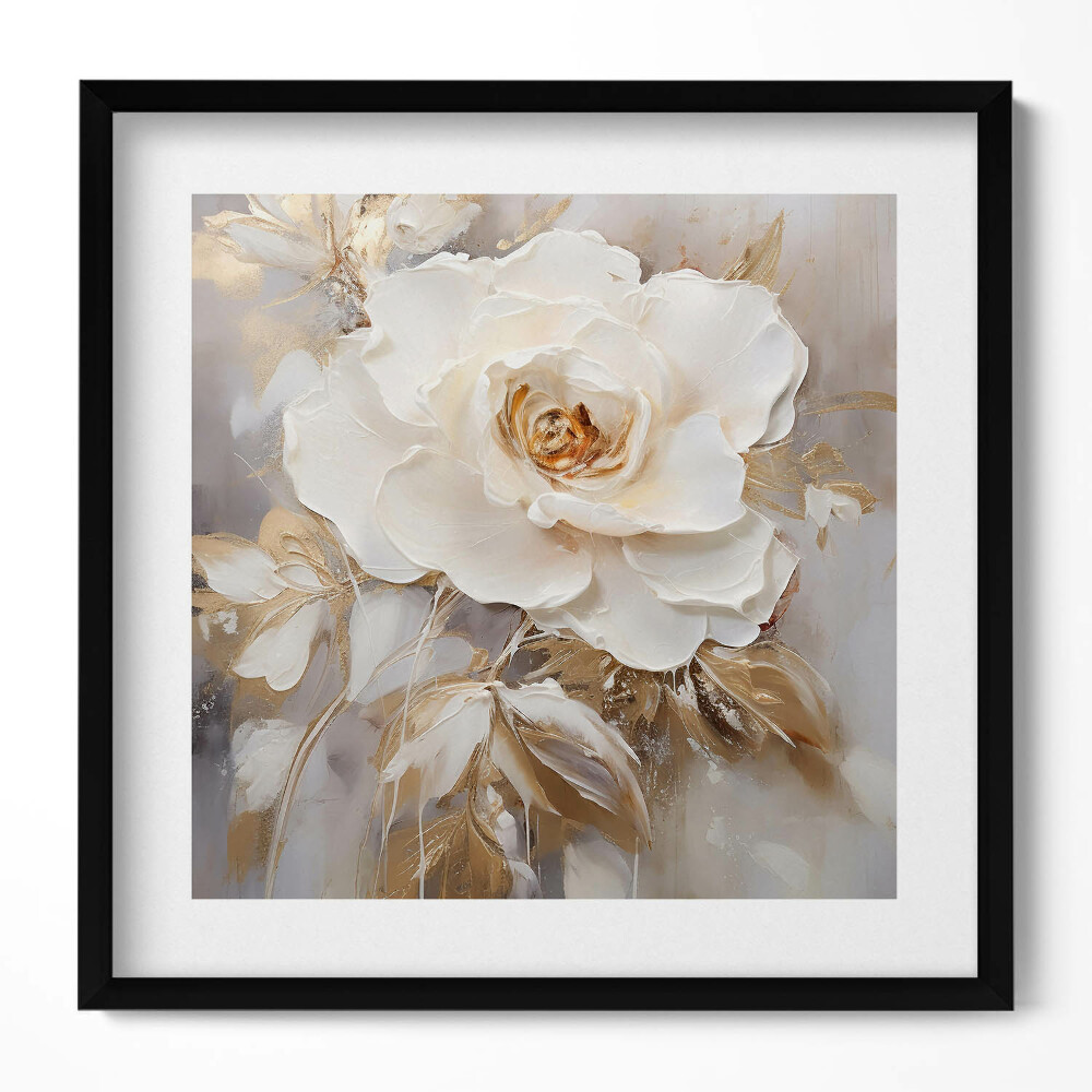Keretezett falikép Fehér rózsa arany háttérrel