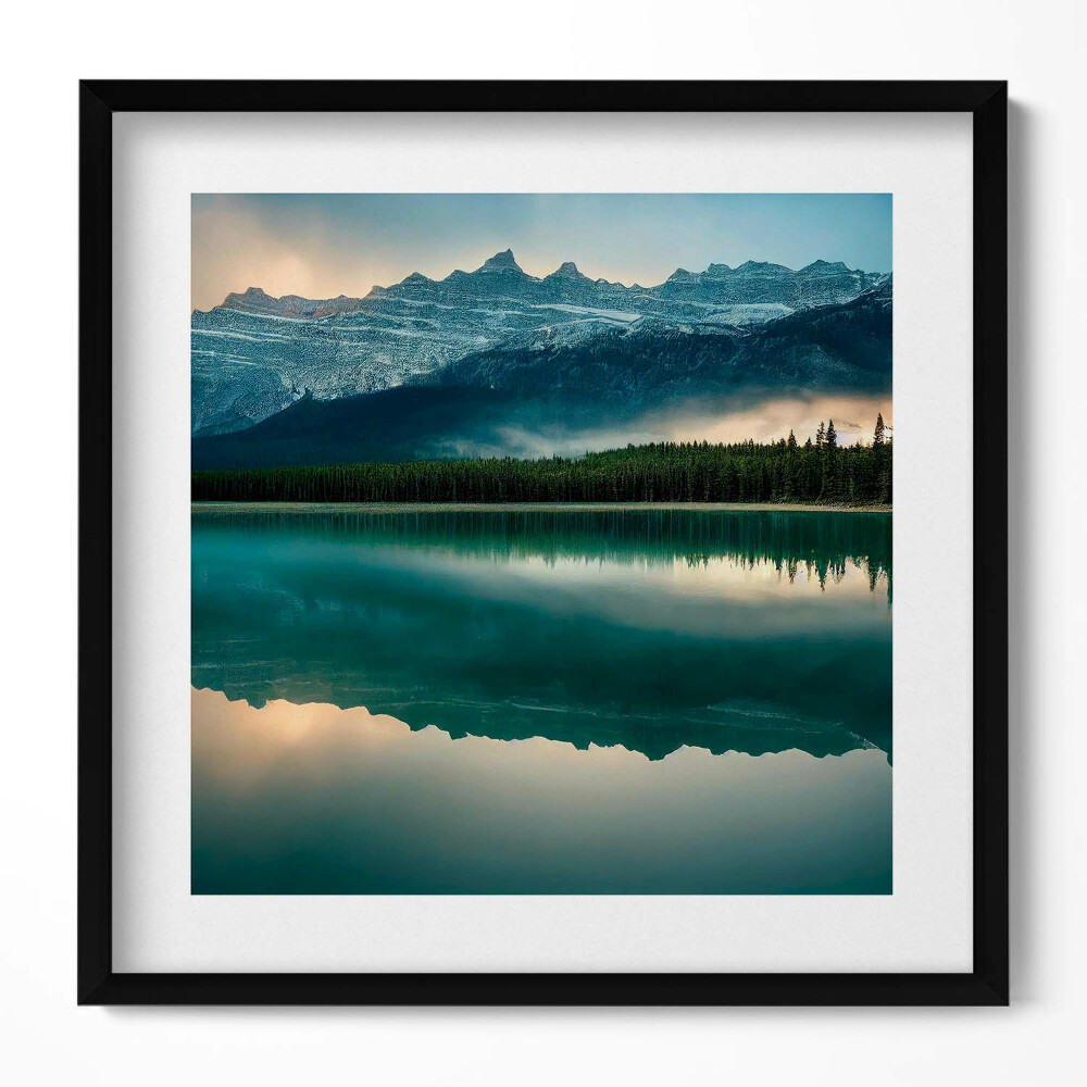 Keretezett falikép Hegyek és tükörsima tó