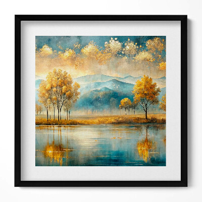 Keretezett falikép Tavaszi táj hegyek vízpart