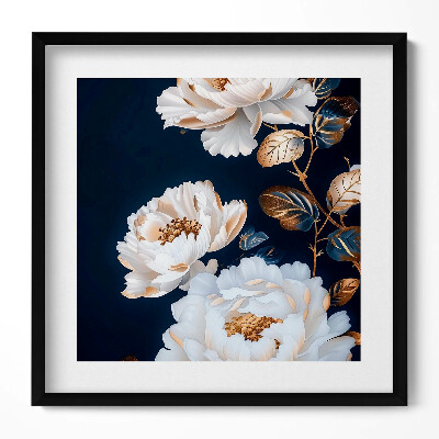 Keretezett falikép Fehér virágok sötét háttéren