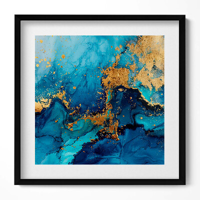 Keretezett falikép Absztrakt kék és arany mintázat