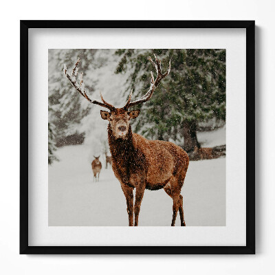 Keretezett falikép Szarvas hóesésben