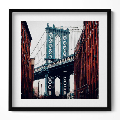 Keretezett falikép Brooklyni híd és városi épületek