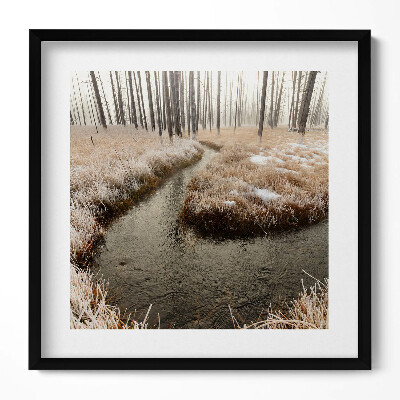 Keretezett falikép Fagyos táj vízfolyás fák