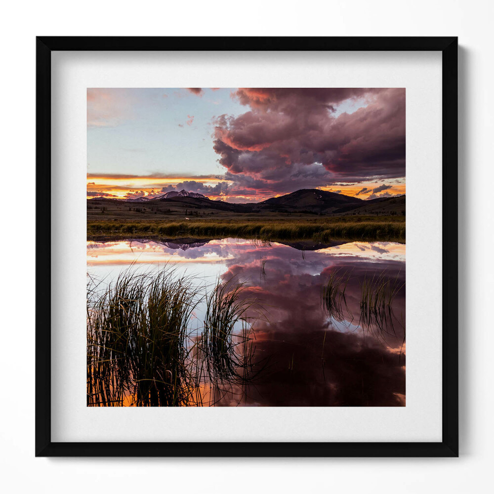 Keretezett falikép Tóparti naplemente felhőkkel