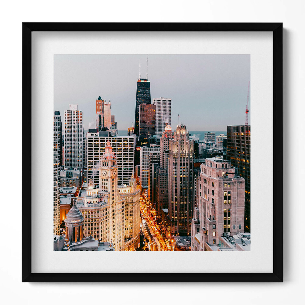 Keretezett falikép Városi táj felhőkarcolók esti fények