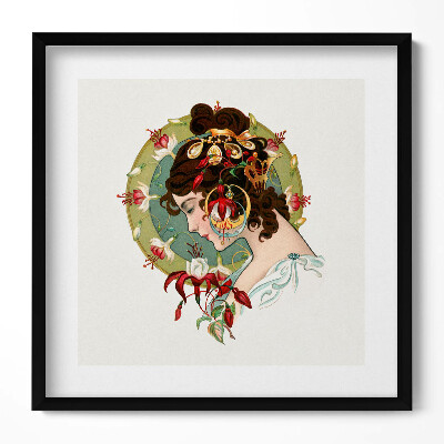 Keretezett falikép Női portré virágokkal