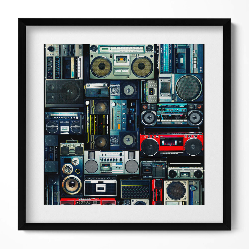 Keretezett falikép Régi magnók és hanglemezek