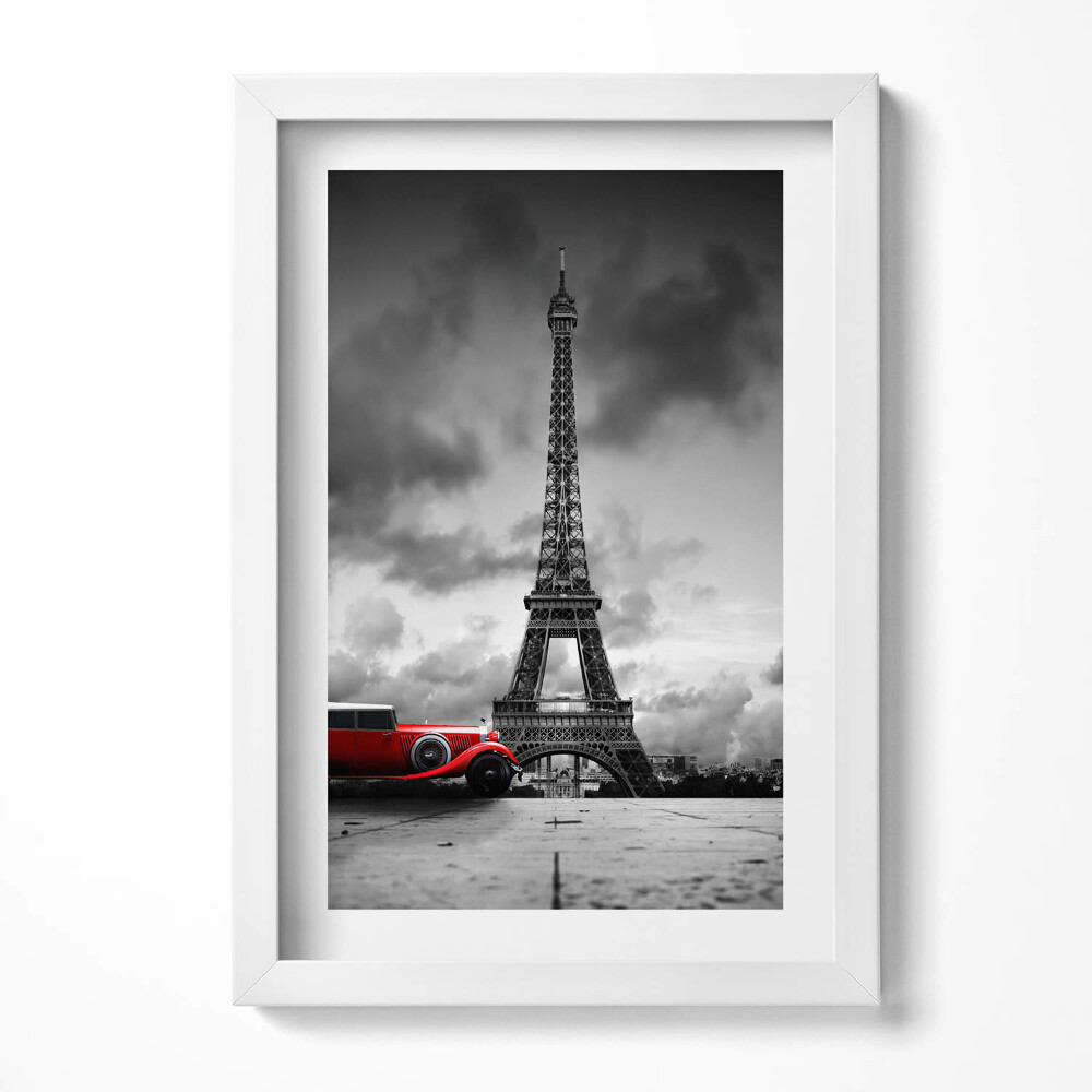 Keretezett kép Párizsi Eiffel-torony és piros autó