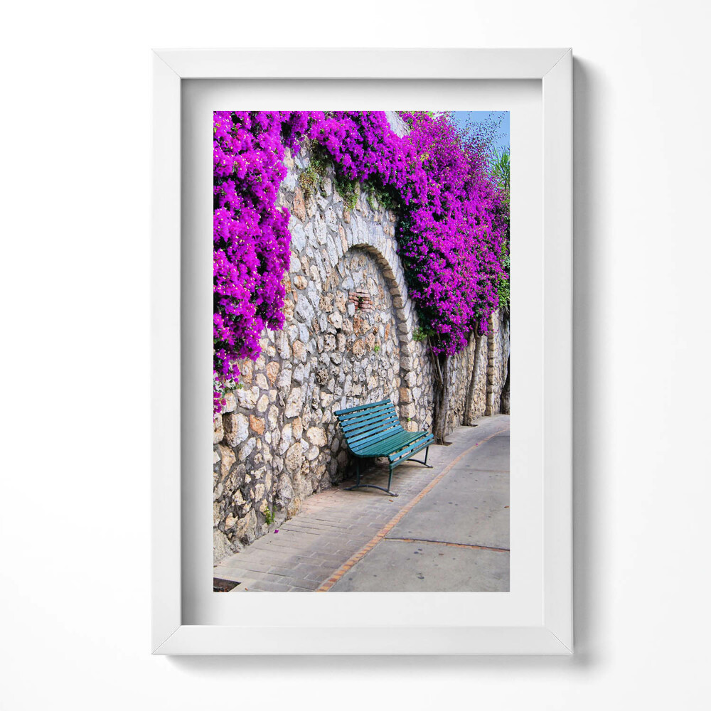 Keretezett kép Virágzó fal zöld pad