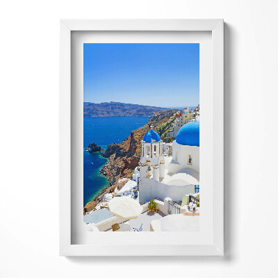 Keretezett kép Kék kupolás templom tengerparti táj