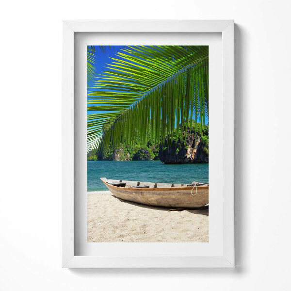 Keretezett kép Tengerparti táj csónak pálmafák