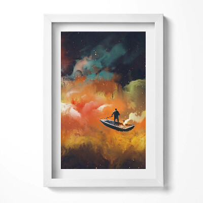 Keretezett kép Ember csónakban színes égbolt