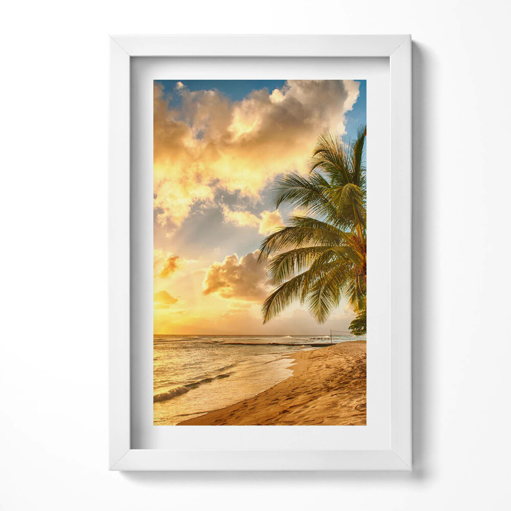 Keretezett kép Tengerparti naplemente pálmafákkal