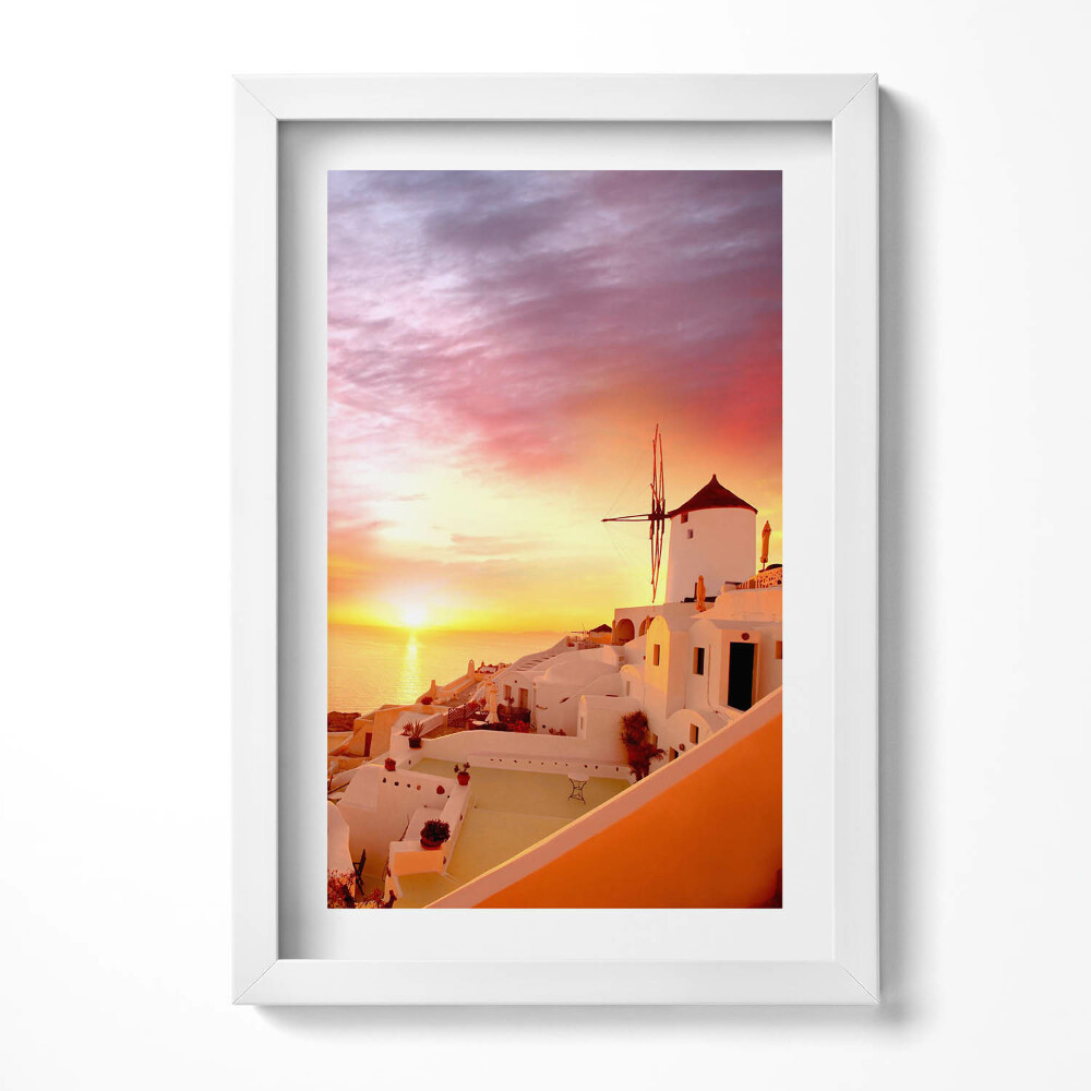 Keretezett kép Naplemente fehér épületek szélmalom