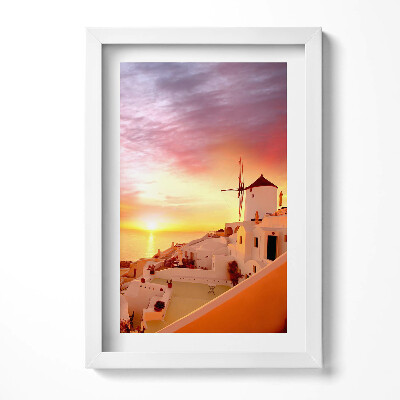 Keretezett kép Naplemente fehér épületek szélmalom