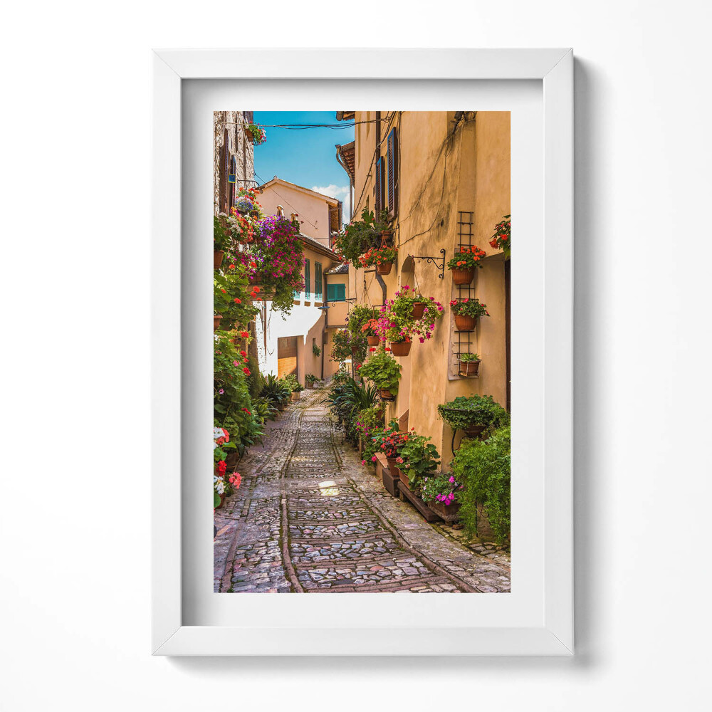 Keretezett kép Virágos utcácska festmény