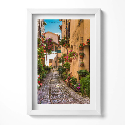 Keretezett kép Virágos utcácska festmény