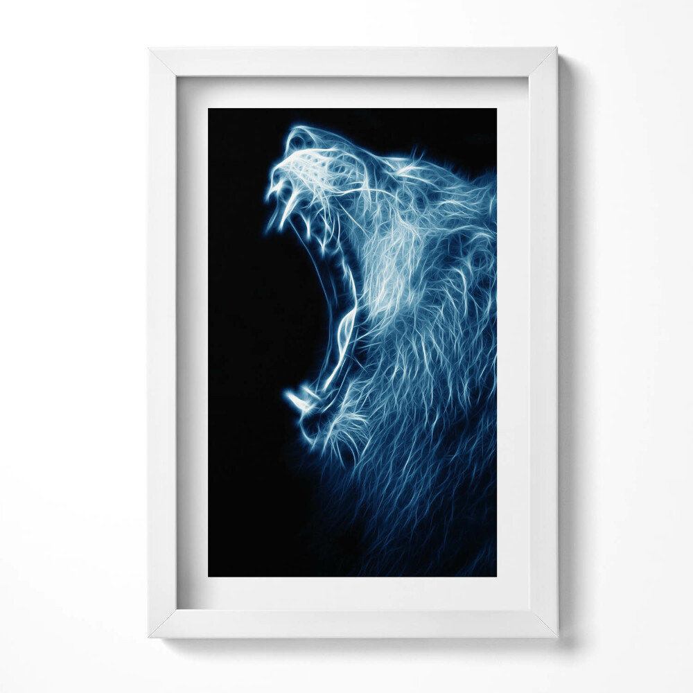 Keretezett kép Kék fényben tátogó oroszlán