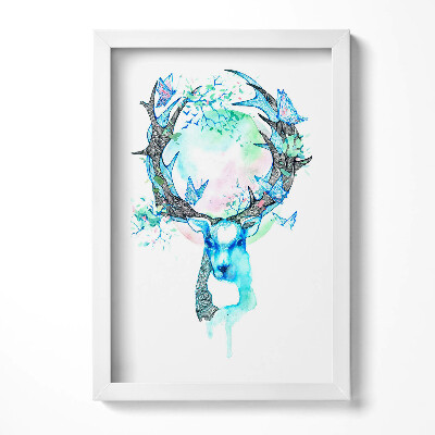 Keretezett kép Szarvas fej virágokkal és pillangókkal