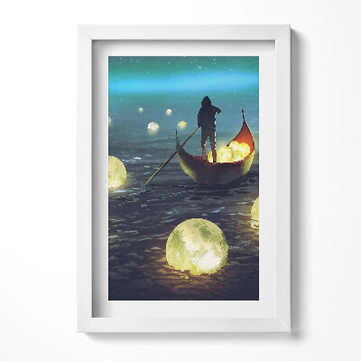 Keretezett kép Férfi csónakban világító gömbökkel