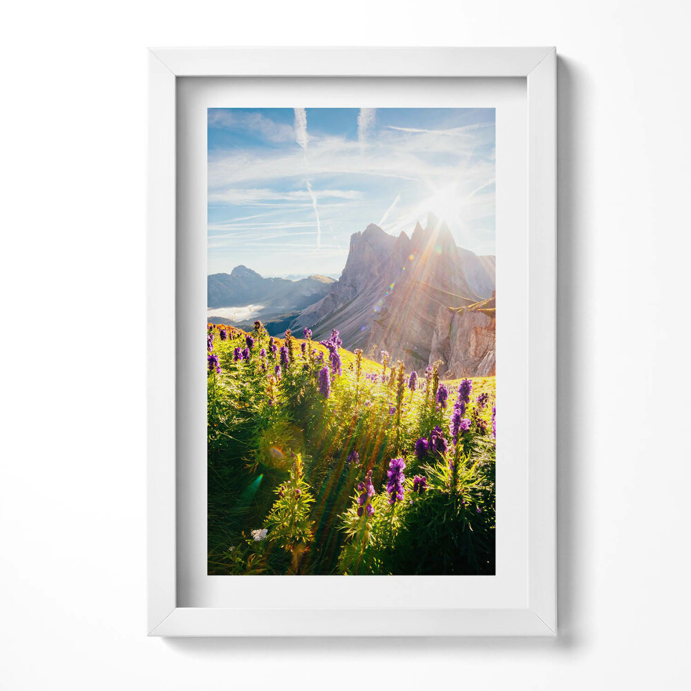 Keretezett kép Hegyek és virágos rét