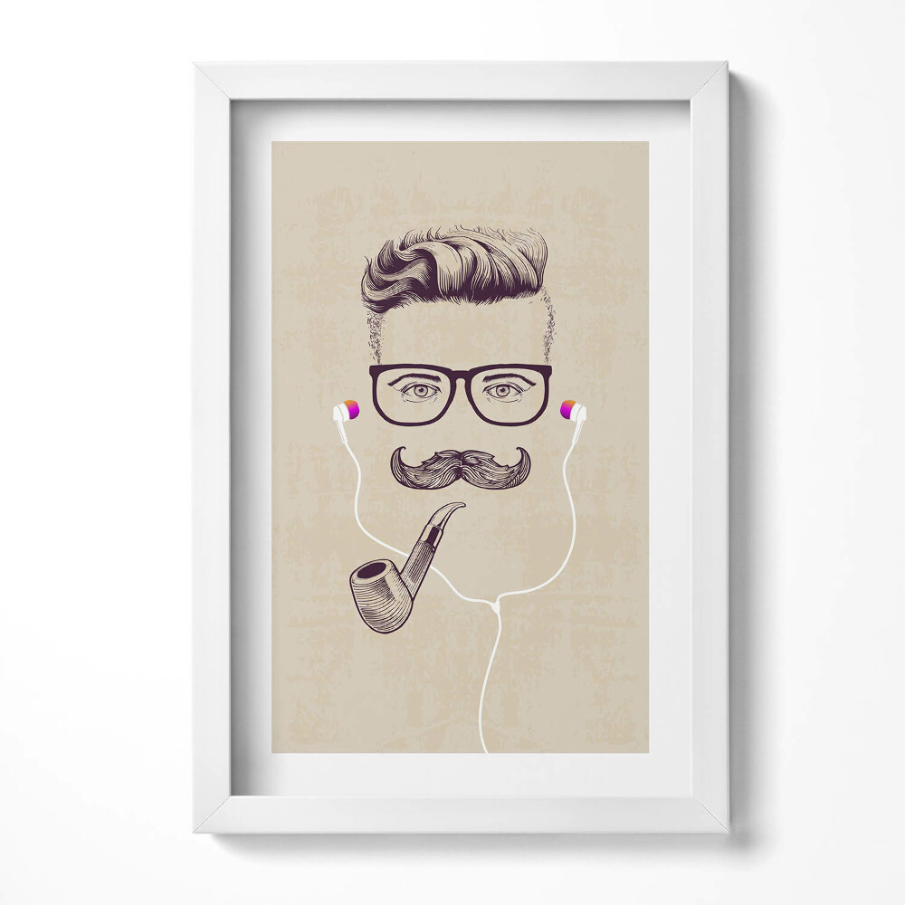 Keretezett kép Stílusos férfi pipával és fülhallgatóval