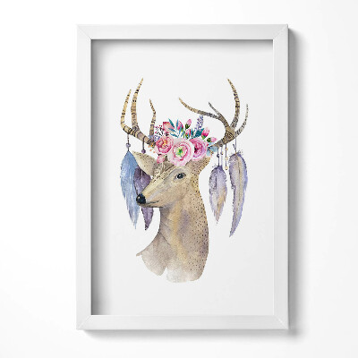 Keretezett kép Szarvas virágkoszorúval és tollakkal