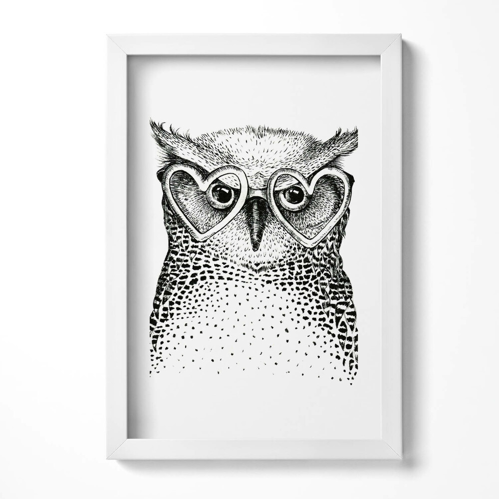 Keretezett kép Fekete-fehér baglyos illusztráció