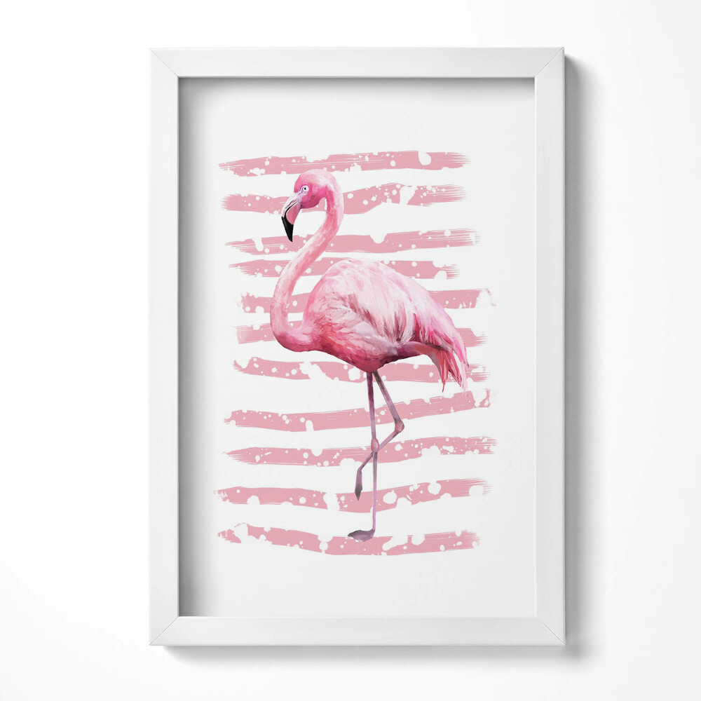 Keretezett kép Rózsaszín flamingó csíkos háttérrel