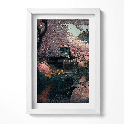 Keretezett kép Tavaszi virágzás japán ház tó tükröződése