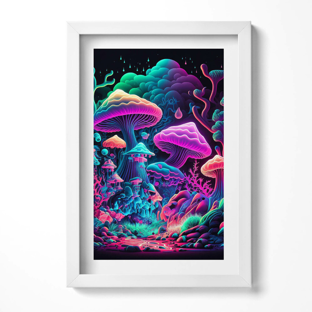 Keretezett kép Színes gombák és varázslatos táj