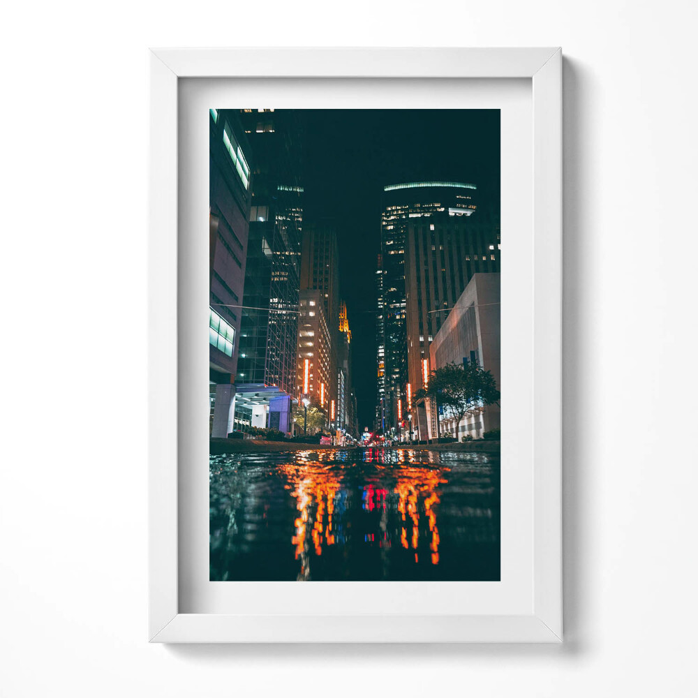 Keretezett kép Városi táj éjszaka fények tükröződése