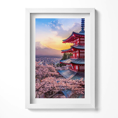 Keretezett kép Japán pagoda cseresznyevirágok hegy