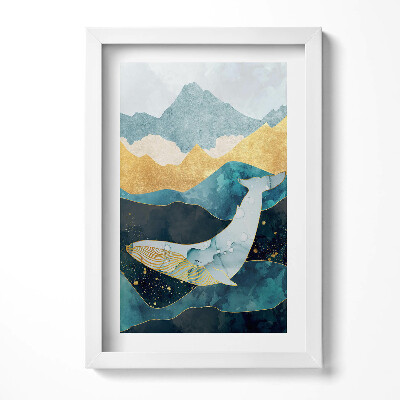 Keretezett kép Bálna és hegyek víz alatti tájban