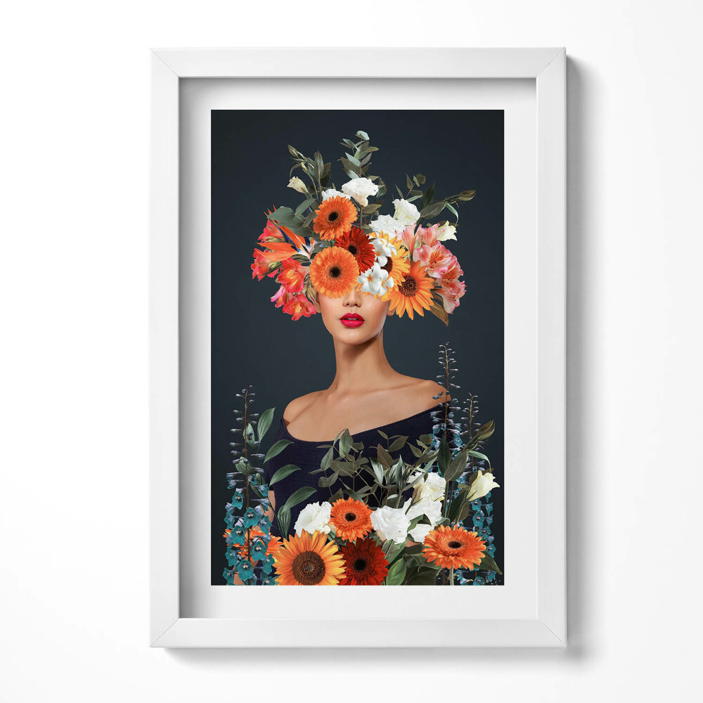 Keretezett kép Virágokkal díszített női arc